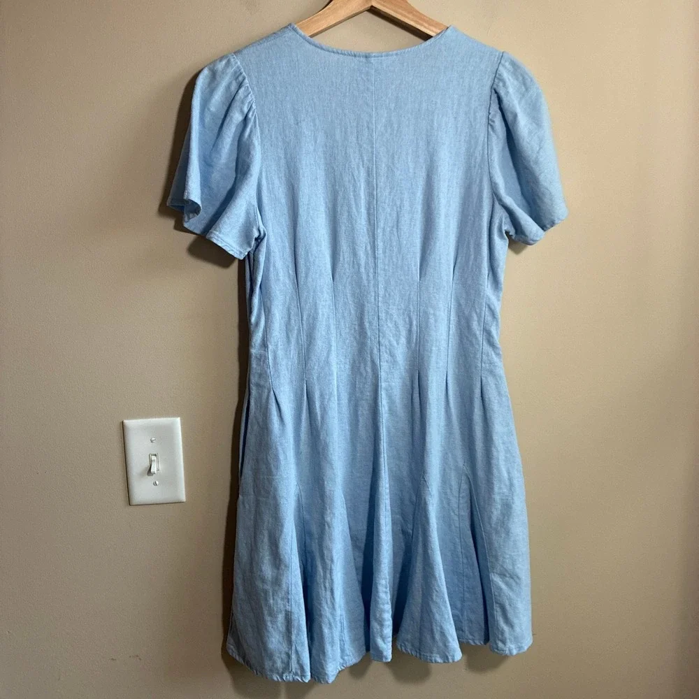 Universal Thread Button Front Mini Dress XS Light Blue Women Linen Blend